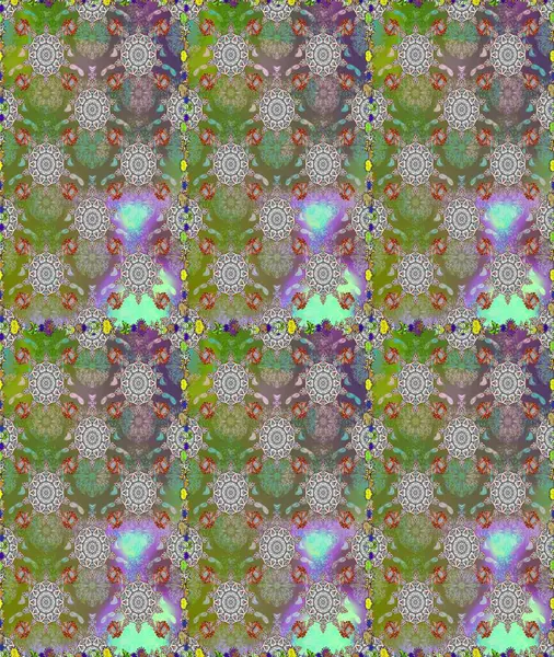 Raster illüstrasyonu. Gri ve yeşil renkli çiçekler. Tropik, dikişsiz çiçek deseni..