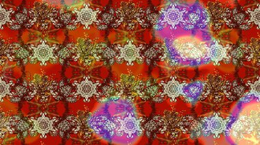 Kahverengi, kırmızı ve bej renkli etnik çiçeklerle süslenmiş zarif bir eskiz deseni. Asya Tekstil 'inde Raster Çiçek İllüstrasyonu.