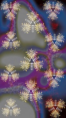 Gri ve mavi renkte çiçekler. Raster illüstrasyonunda kusursuz çiçek deseni.