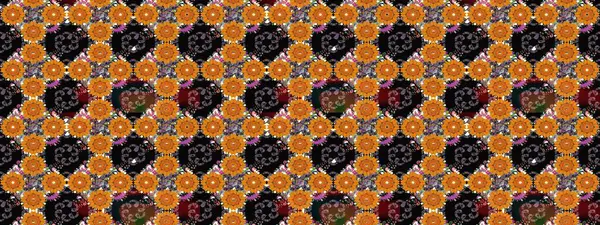 Raster illüstrasyonu. Çiçek desenli çizim. Turuncu renkli Asya tekstili.