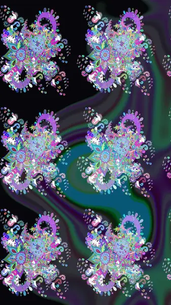 Mavi renkli çiçekler. Raster illüstrasyonu. El çizimi çiçekli soyut çizim deseni.