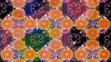 Raster illüstrasyonu. Tekstil veya kitap kapakları, imalat, duvar kağıtları, baskı, hediye paketi ve yapıştırma kitabı için çiçek eskizi geçmişi. Küçük ölçekli çiçeklerdeki basit sevimli desen.