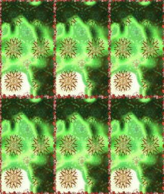 Düz Çiçek Elementleri Tasarımı. Renkli Bahar Temalı Kusursuz Arkaplan. Sevimli çiçek raster deseni. Yeşil ve gri renkte çiçekler.