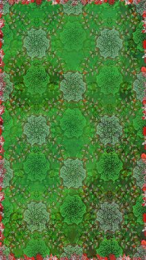 Şirin çiçek elementleri. Raster illüstrasyonu. Yeşil ve nötr renklerde çiçekler. Kusursuz..