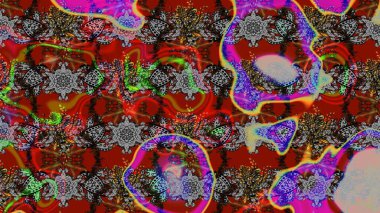 Renkli Bahar Teması eskiz kalıbı. Gri, kırmızı ve kahverengi renkte çiçekler. Düz Çiçek Elementleri Tasarımı. Sevimli çiçek raster deseni.