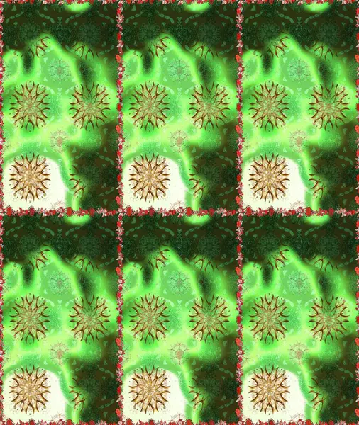 Düz Çiçek Elementleri Tasarımı. Renkli Bahar Temalı Kusursuz Arkaplan. Sevimli çiçek raster deseni. Yeşil ve gri renkte çiçekler.