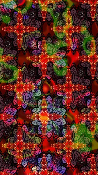 Vadinin çiçekleri kahverengi renklerde. Soyut etnik raster çizim kalıbı. Çiçekler..