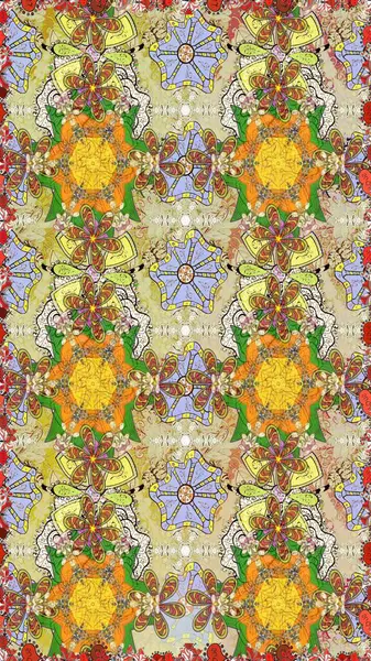 Küçük çiçekli kusursuz yay deseni. Suluboya stilinde nötr renklerde. Raster illüstrasyonu.