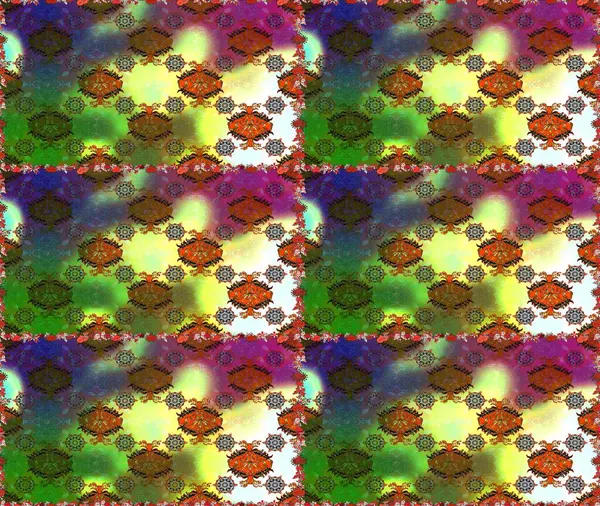 Renkli Yaz Temalı Kusursuz Arkaplan. Yeşil renkli çiçekler. Düz Çiçek Elementleri Tasarımı. Çiçekli pürüzsüz retro desen.