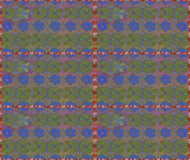 Kusursuz çiçek deseni. Raster illüstrasyonu. Raster illüstrasyonu. Asya tekstil tarzında. Gri ve kahverengi renkte çiçekler.