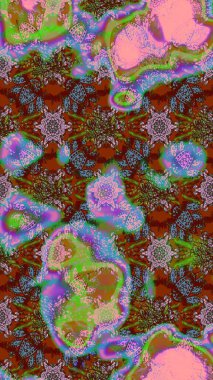 Modern stil dokusu. Çiçek desenli raster, kahverengi, yeşil ve pembe çizgi desenli soyut raster arkaplan.