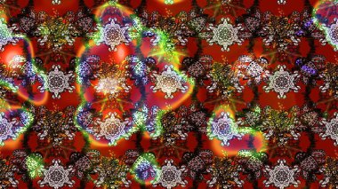 Kahverengi, kırmızı ve siyah renkli bitkilerden oluşan parlak çiçekli çizim deseni.