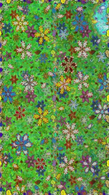 Klasik çiçek tasarımı elementleri. Raster illüstrasyonu. Yeşil ve kahverengi kıvırcık çiçekler yeşil ve kahverengi renklerde.