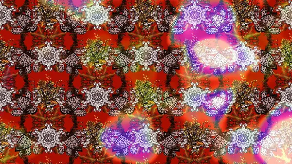 Soyut etnik raster çizim kalıbı. Arkaplan dokusu, duvar kağıdı, çiçek teması kahverengi, kırmızı ve nötr renklerde. Kabile sanatı boho baskısı, klasik çiçek arkaplanı.