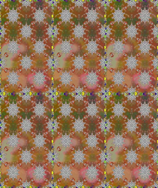 Kahverengi ve gri renklerde. Raster illüstrasyonu. Çiçek buketleriyle klasik tarzda kusursuz desen.