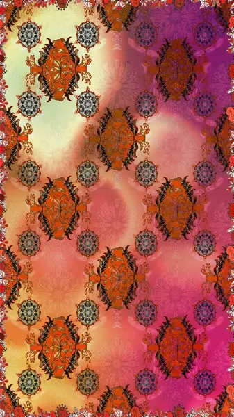 Turuncu ve kahverengi renklere karalamalar çizen kusursuz çiçek deseni. Raster illüstrasyonu.