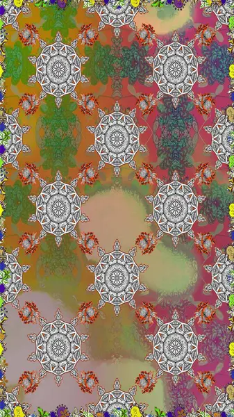 Çiçek. Gri renklerde. Kusursuz dekoratif arka plan, çiçek mandala. Raster illüstrasyonu.