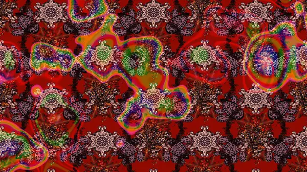 Çiçek kırmızısı, kahverengi ve siyah çizim deseni. Raster çiçek izi. Klasik taslak çizimi.