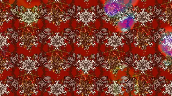 Kırmızı, kahverengi ve bej renkli çiçekler. Raster illüstrasyonu. Tropikal çizim çiçek deseni.