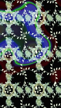 Raster Güzel kumaş deseni. Raster suluboya çiçek deseni, narin çiçekler, siyah, nötr ve mavi çiçekler, tebrik kartı şablonu.