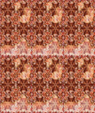 Çiçeklerle suluboya desenli çiçek deseni. Raster illüstrasyonu. Kahverengi ve turuncu renkli güzel tekstil..