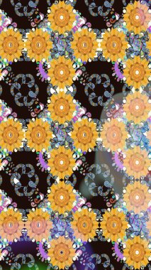 Raster Çiçek İllüstrasyonu güzel tekstil. Gri renkli etnik çiçeklerle zarif eskiz deseni.