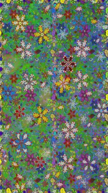 Raster illüstrasyonunda kusursuz çiçek deseni. Yeşil renkte çiçekler.