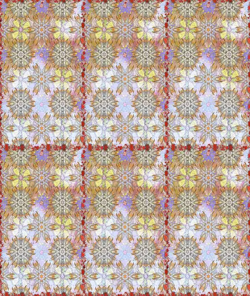 Çiçek deseni. Raster illüstrasyonu. Renkli Bahar Temalı Kusursuz Arkaplan. Kusursuz Chichi kumaş deseni. Düz Çiçek Elementleri Tasarımı.