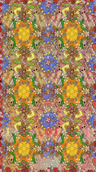 Kahverengi ve bej renklerde parlak çiçekli halı ile kusursuz desen.