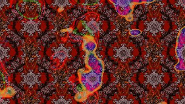 Soyut çiçek çizim kalıbı arka planı. Raster deseni. Raster illüstrasyonu. Kahverengi, kırmızı ve siyah renklerde. Küçük çiçekte sevimli çiçek deseni var..