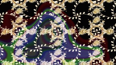 Tropik çiçek desenleri. Raster illüstrasyonu. Siyah, bej ve kahverengi renkte çiçekler.