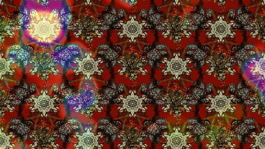 Çiçekli güzel suluboya desen. Raster illüstrasyonu. Kahverengi, kırmızı ve gri renklerde.