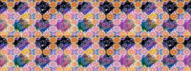 Üzerinde gelincikler ve vadi zambakları olan renkli çiçek desenli nakış deseni. Tekstil tasarımı için bej renkli Raster geleneksel çiçek buketi.