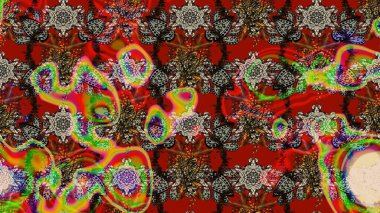 Raster illüstrasyonu. Güzel kumaş deseni. Raster illüstrasyonundaki çiçek desenli çizim. Kırmızı, kahverengi ve gri renklerde.