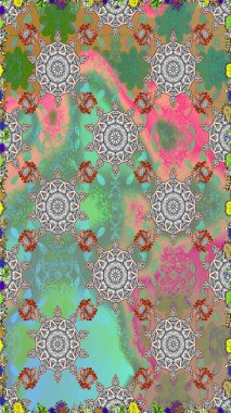 Suluboya çizimi. El çizimi. Çiçeklerle kusursuz desen. Yeşil renkte çiçekler.