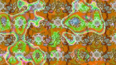 Çiçek desenli çizim. Renkli Bahar Teması eskiz kalıbı. Kahverengi, yeşil ve turuncu renkli çiçekler. Raster illüstrasyonu. Düz Çiçek Elementleri Tasarımı. Asya tekstil tarzında.