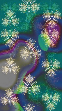 Çiçekli karalama şeklinde Raster çiçek deseni. Mavi ve yeşil renkli çiçekler. Nazik, narin çiçek arkaplanı.