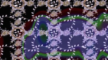 Eskiz arkaplan modeli. Raster hisseleri. Çiçekler menekşe üzerine, nötr ve siyah. Suluboya, elle çizilmiş.