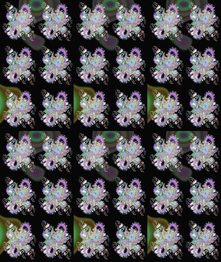 Vadinin çiçekleri siyah renklerde. Soyut etnik raster çizim kalıbı. Çiçekler..