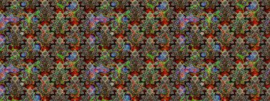 Çizim kalıbı. Ultraviyole kumaş deseni. Organik motif arka planı. Raster illüstrasyonu.