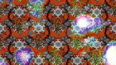 Raster illüstrasyonundaki çiçek desenli çizim. Çiçekler suluboya tarzında kahverengi, nötr ve turuncu renklerde.