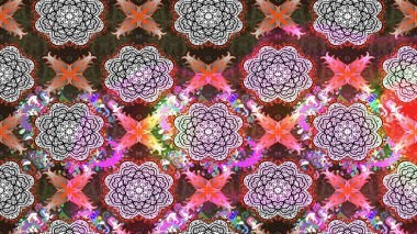 Renkli desenli eskiz deseni, kahverengi çiçekler ve dekoratif elementlerle. Kumaş, tekstil, duvar kağıdı baskısı için. Eskiz geçmişi. Raster illüstrasyonu. Antika retro tarzı.