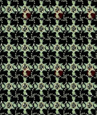 Raster illüstrasyonu. Siyah, nötr ve yeşil renklerde Asya tekstili. Çiçek desenini çiz.