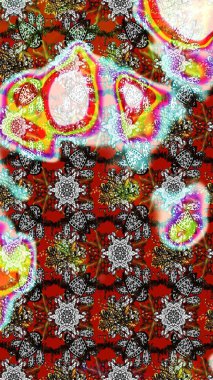 Raster illüstrasyonundaki çiçek desenli çizim. Çiçekler gri, kırmızı ve nötr renklerde.