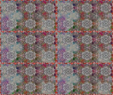 Raster illüstrasyonunda kusursuz çiçek deseni. Gri ve kahverengi renkte çiçekler.