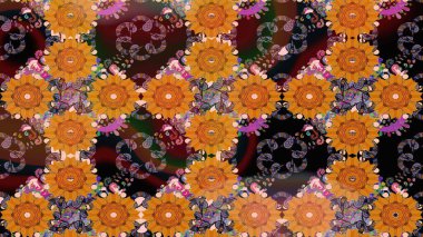 Raster - stok. Turuncu çiçekli eskiz deseni, suluboya çiçek deseni, sevimli çiçek, duvar kağıdı, kart veya kumaş için fayanslı.