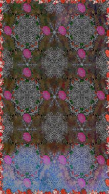 Raster illüstrasyonu. Raster çiçekleri klasik tarzda çizilmiş. Çiçekli, pürüzsüz bir desen. Gri ve kahverengi renkte bahar çiçekleri.