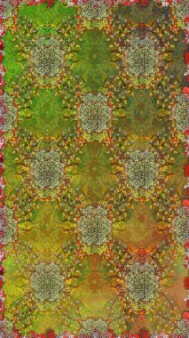 Kahverengi ve yeşil renklerde etnik çiçeklerle kusursuz bir desen. Raster Çiçek İllüstrasyonu güzel tekstil..