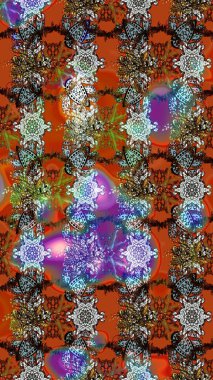 Düz Çiçek Elementleri Tasarımı. Raster Modaya uygun kumaş deseni. Kahverengi, turuncu ve nötr renkli şirin çiçek desenleri. Renkli Bahar Teması çizim şablonu.