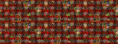 Güzel, parlak, pürüzsüz kumaş, tuval. Eski moda arka plan. Raster illüstrasyonu. Desen, çizim, çiçek sınırı. Kıvırcık, parlak örgü. Çiçeklerin çelengi.